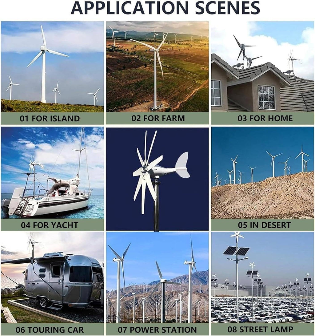 Wind Turbine Generator,12V 24V 48V,8-Blade Vertical Axis Wind Turbines Generator,with MPPT Controller,Auto Adjust Breeze Windward Start,for Terrace Marine 24V-8000W