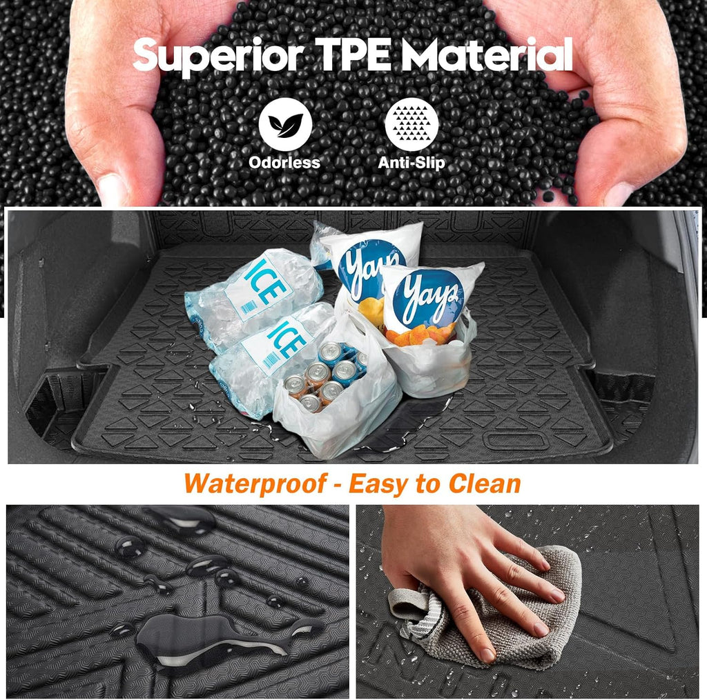 KUST Floor Mats Set for 2021-2026 Nissan Rogue Accessories (Not for Sport & Select), All Weather Floor Liners & Rear Trunk Liner & Backrest Mats, TPE Rubber, Raised Edge