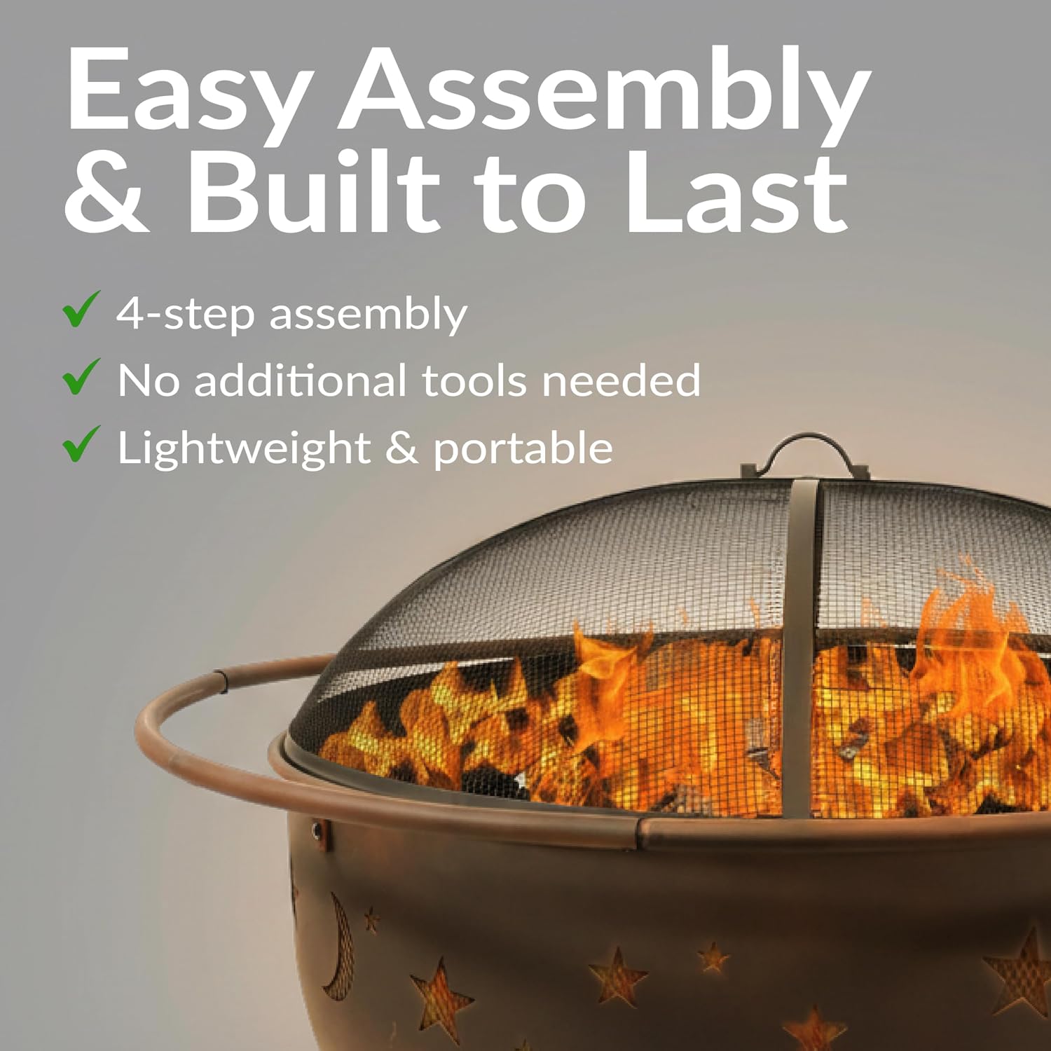 Sunnydaze Large Cosmic Outdoor Fire Pit - Wood-Burning Fire Pit with Round Spark Screen, Poker, and Built-in Grate - 42' - Bronze