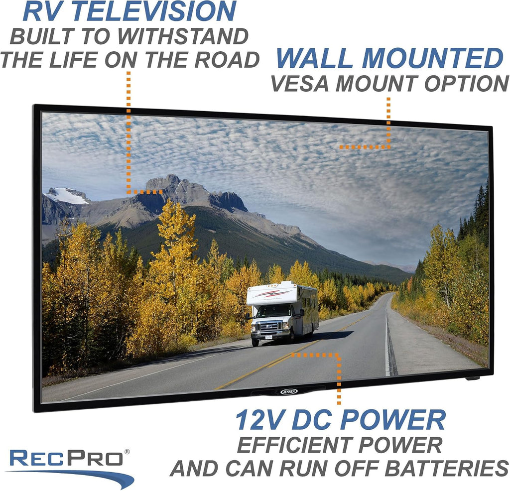 RecPro RV TV 40' Smart TV | 1080p HD | 12V DC | 2X HDMI Ports | Built-in Tuner for Local Stations