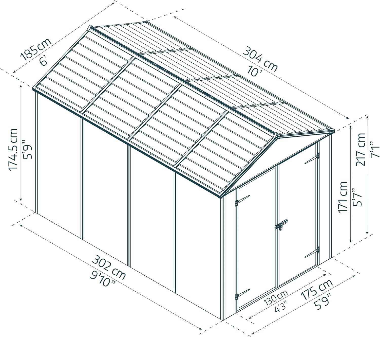 Palram - Canopia Rubicon Storage Shed, 6'x10' DIY Backyard Shed, Gray Polycarbonate Panels and Aluminum Frame, Sheds & Outdoor Storage for Lawn Mower, Bike, Garden Tools, Outdoor Storage Box Shed