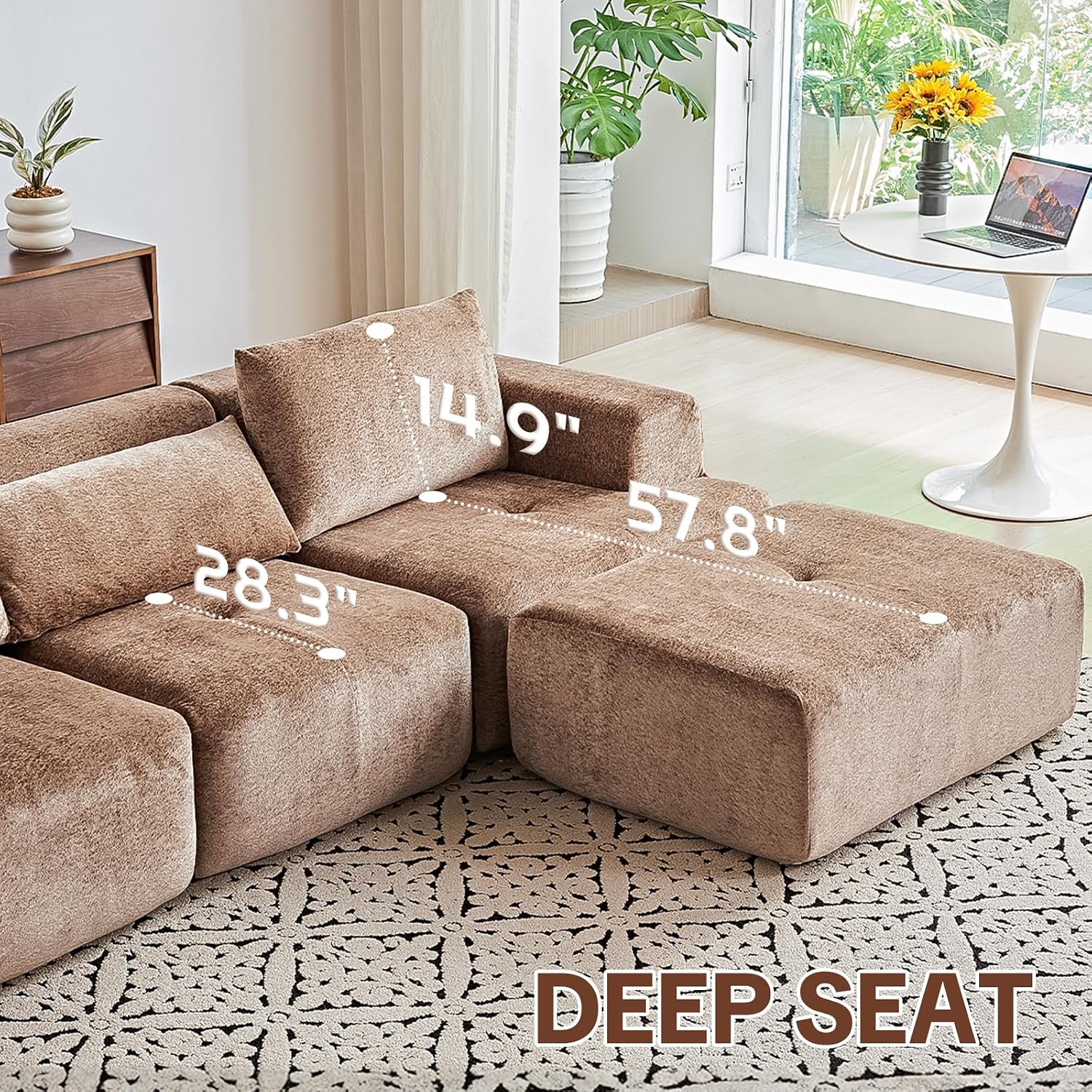 108' Modular Sectional Sofa - L-Shape Chaise, Modern Modular Cloud Couch with Deep Seat and Pillow, Boneless Couch Comfy Sofa for Living Room & Apartment, No Assembly(Camel)