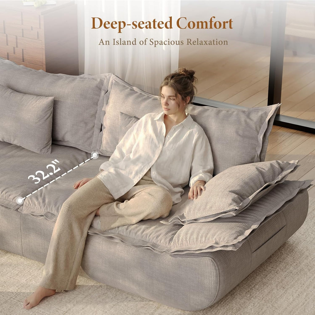 Vesgantti 86.6' Cloud Couch for Living Room, Modern 3 Seater Sailboat Sofa with Deep Seat, Comfy Chenille Upholstered Boneless Couch with Curved Armrest, No Assembly Required, Light Grey