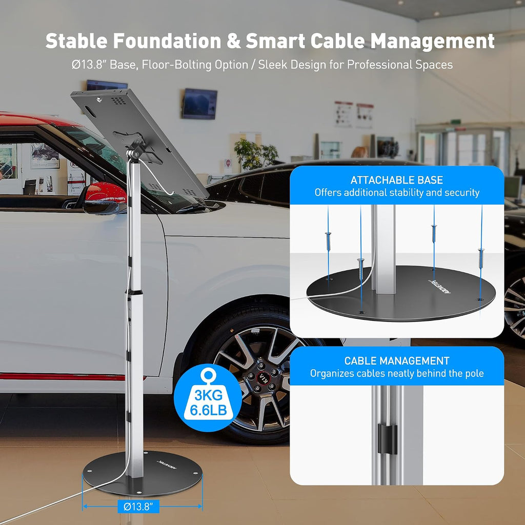 AboveTEK Tablet Floor Stand, Anti-Theft Kiosk Stand, Height Adjustable Tablet Stand Floor with Locking System, for 14.6' Samsung Galaxy Tab S8 Ultra, S9 Ultra, S10 Ultra, S11 Ultra, for Retail & POS
