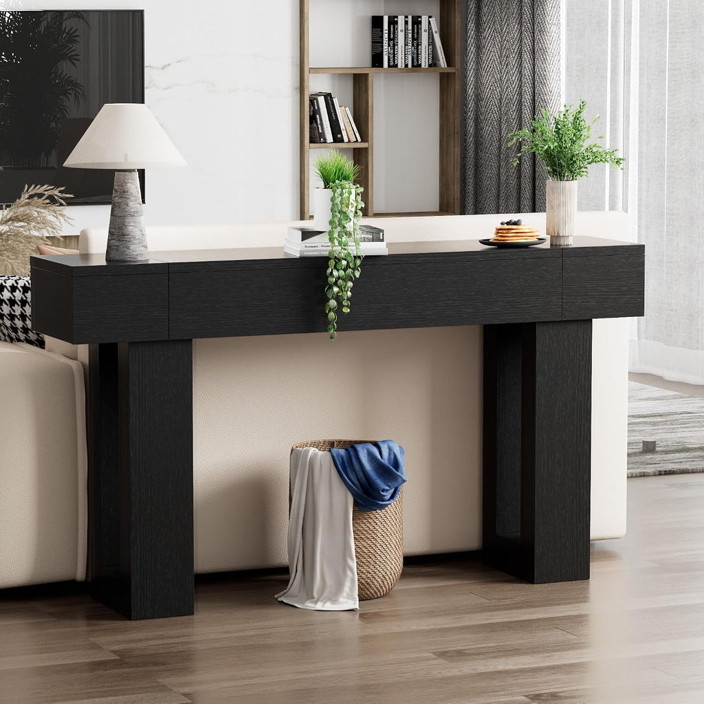 63 Inch Long Console Table, Narrow Rectangular Sofa Table Behind The Couch, Farmhouse Entryway Table for Entrance, Hallway, Living Room (Black)