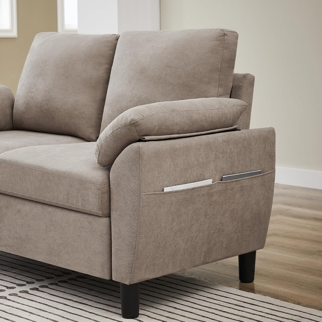 Loveseat Sofa, 57' Love Seat, Comfy Small Loveseat, Small Couch for Bedroom, Linen Fabric Couches for Living Room, Bedroom, Beige