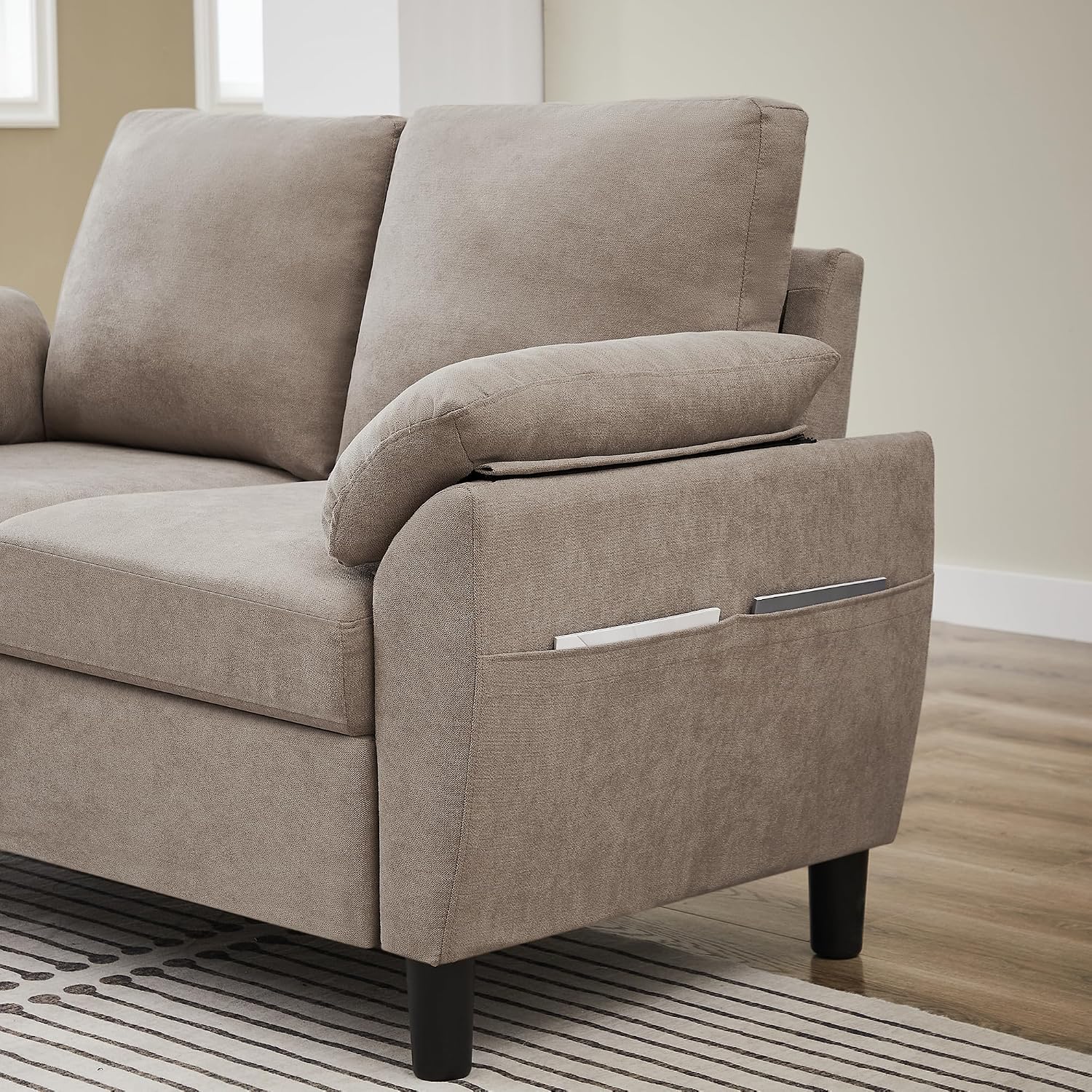 Loveseat Sofa, 57' Love Seat, Comfy Small Loveseat, Small Couch for Bedroom, Linen Fabric Couches for Living Room, Bedroom, Beige