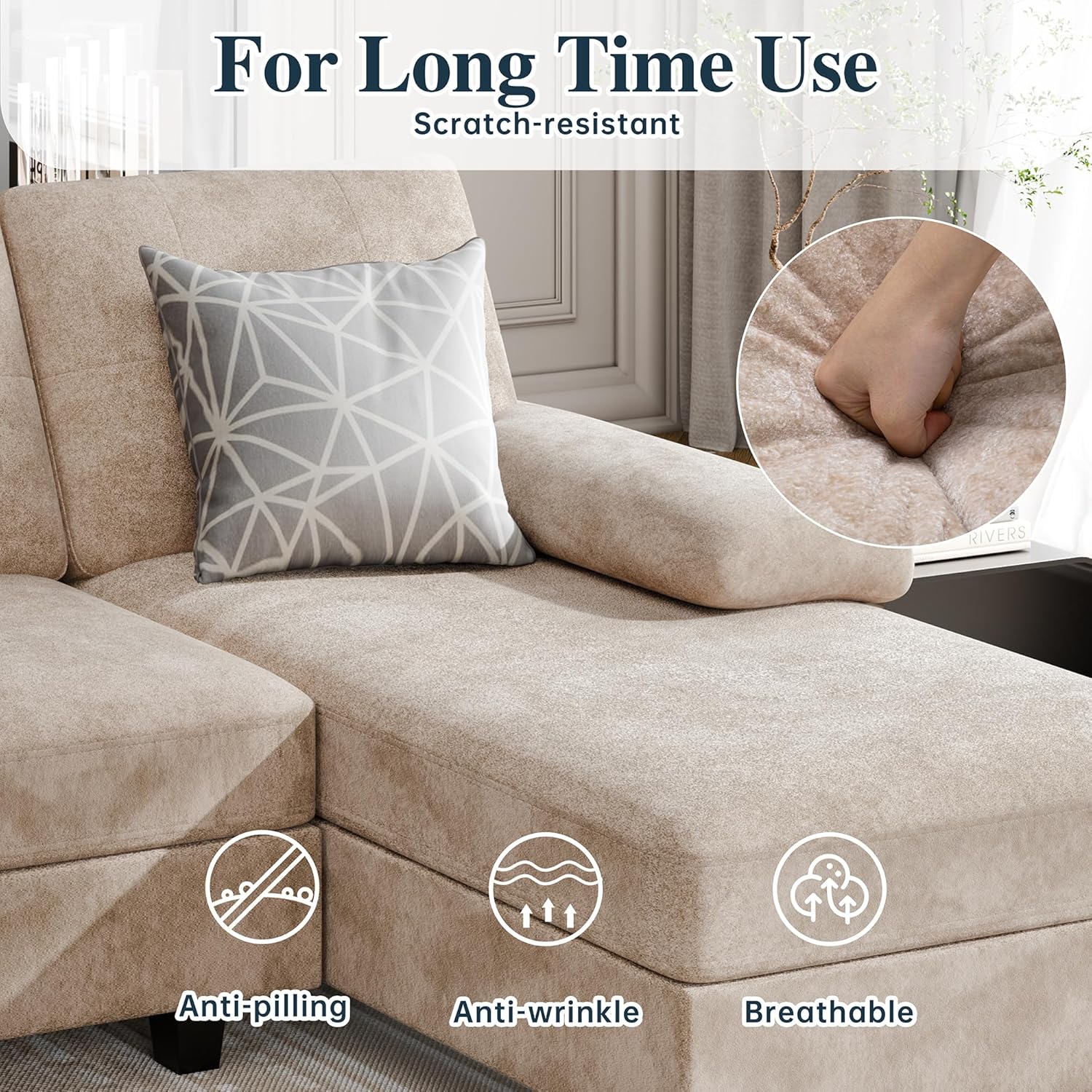 Sectional Couches for Living Room, 4 Seat Sofa Set U Shaped Couch with Double Chaise Lounges, Large Couch for Apartment (Light Beige)