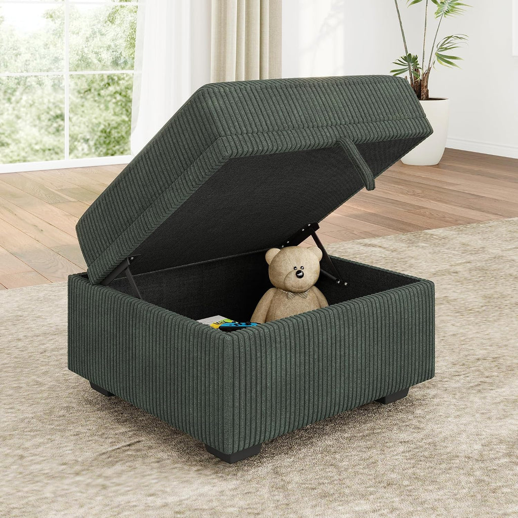 HONBAY Square Ottoman Module for Modular Sectional Sleeper Sofa, Storage Ottoman Footrest and Seat Cube, Velvet Green