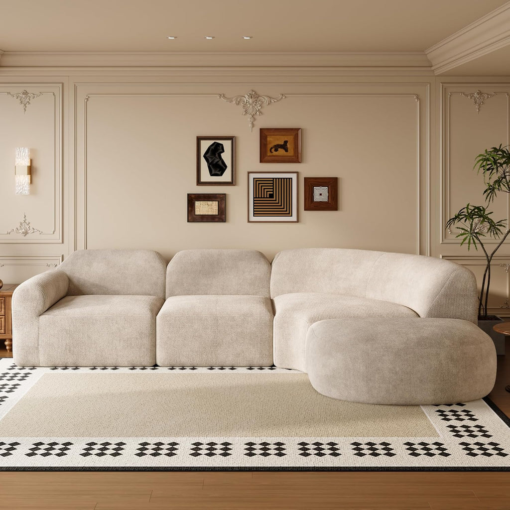 Christopher Knight Home Midel 111' Modular L-Shape Sofa Couch with Chaise Lounge, Modern Boneless Sofa for Living Room, Fabric Upholstered Cloud Couch with Deep Seat, Dark Beige
