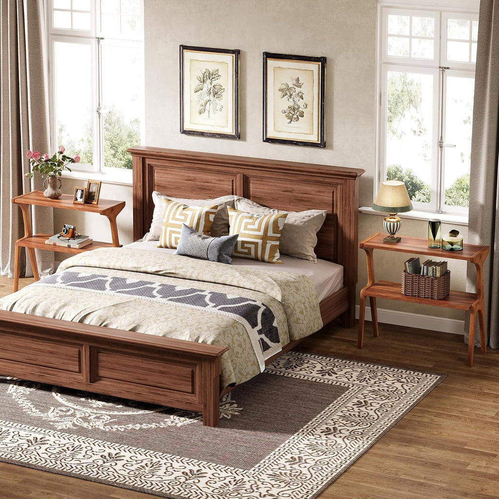 Tribesigns Set of 2 Wood End Table, Farmhouse Couch Side Table, Narrow Bedside Table for Bedroom, Living Room, Small Spaces, Easy Assembly, Walnut