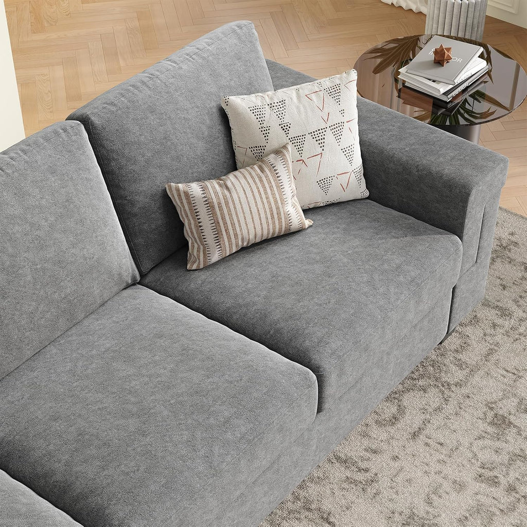 COPIAE 3 Seater Sofa Couch with Deep Seat, 90' Modern Upholstered Sofa with Armrests, Easy Installation, Comfy Couches for Living Room, Apartment, Light Gray