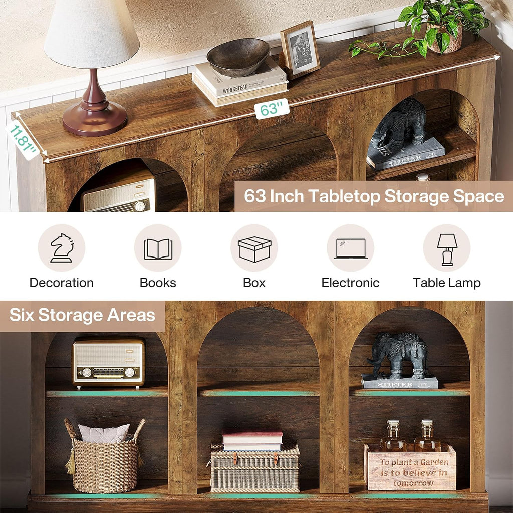 Tribesigns Wooden Narrow Entryway Table with 3-Tier Storage Shelf, 63' Long Modern Farmhouse Sofa Console Table for Hallway, Living Room, Entrance, or Bedroom (Rustic Brown)