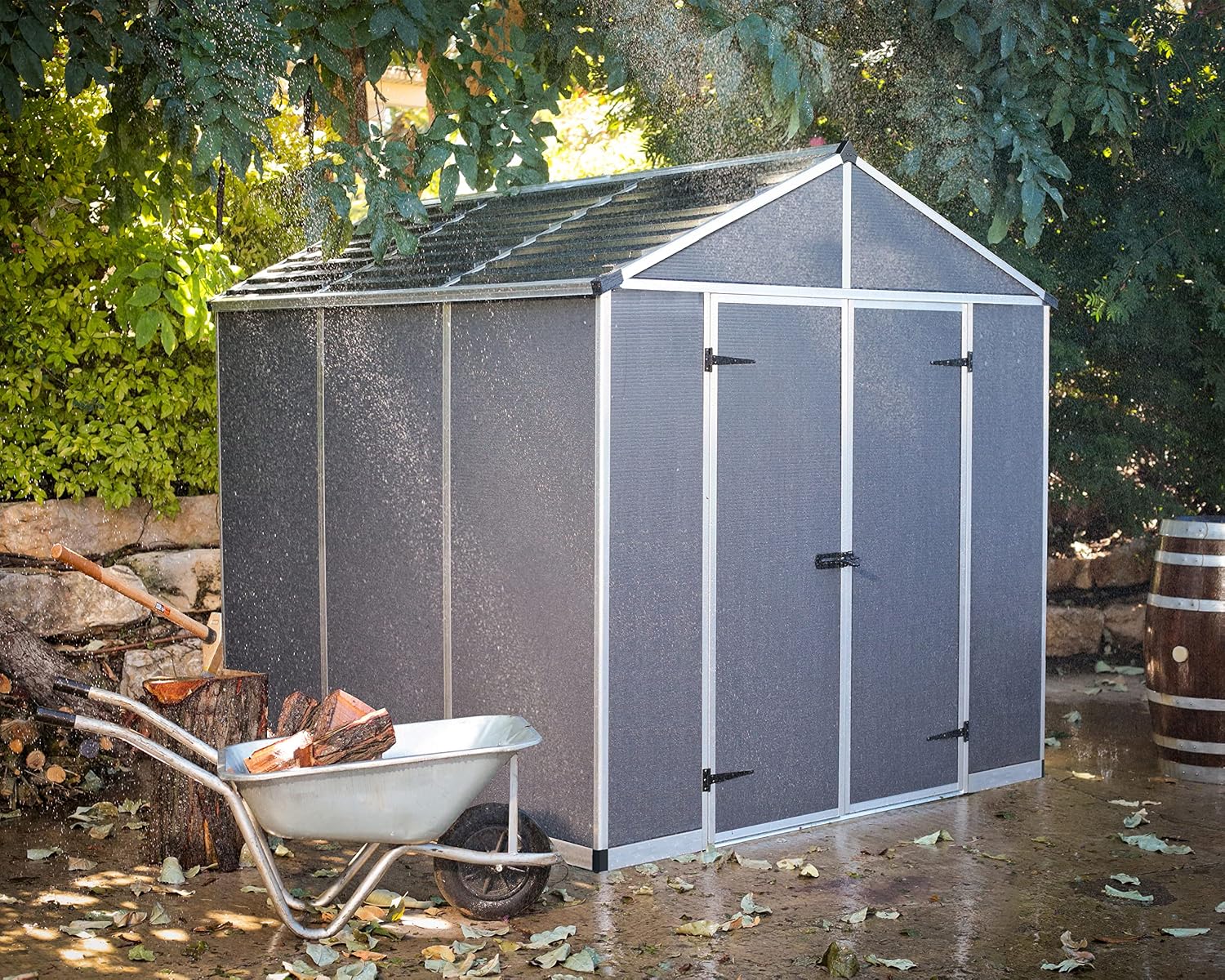 Palram - Canopia Rubicon Storage Shed, 8'x8' DIY Backyard Shed, Gray Polycarbonate Panels and Aluminum Frame, Sheds & Outdoor Storage for Lawn Mower, Bike, Garden Tools, Outdoor Storage Box Shed