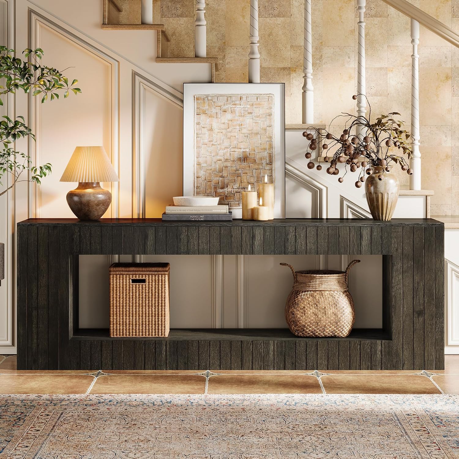 Tribesigns 63-Inch Low Sofa Console Table with Storage Shelf, 2-Tier Wooden Long Entryway Table, Industrial Behind Couch Unit for Living Room, Study Room, Entrance, Hallway