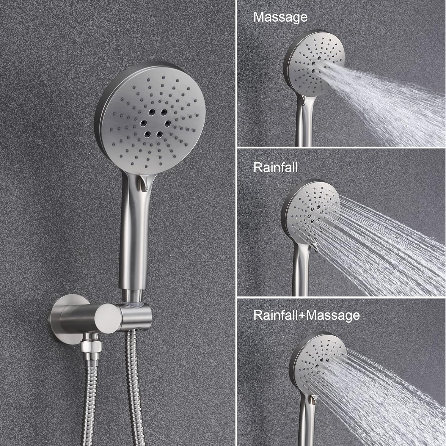 Iriber Shower System Wall Mounted Shower Faucet Set with High Pressure Shower head and 3-Setting Handheld, Bathroom Shower Trim Kit Contain Pressure Balance Valve Cartridge, Brushed Nickel