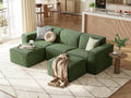 LINSY HOME Modular Sectional Sofa, 105' Boneless Couch U Shaped 3-Seat Sofa with 2 Ottomans, Corduroy Sectional Cloud Couches for Living Room, No Assembly Required, Green