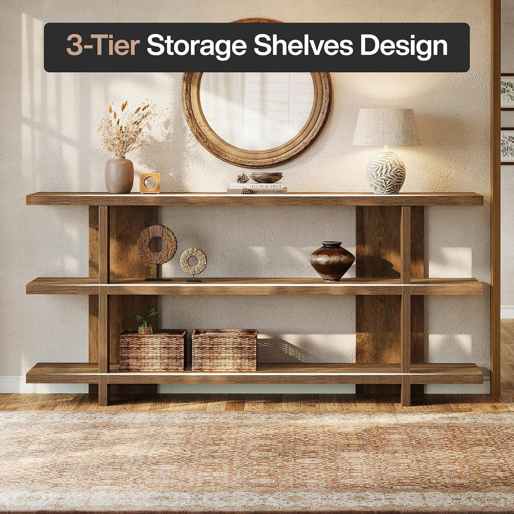 Tribesigns 63 Inches Long Console Table with Storage, Wooden Narrow Entryway Table with 3-Tier Shelf, Farmhouse Accent Foyer Sofa Furniture for Entryway, Living Room, Hallway