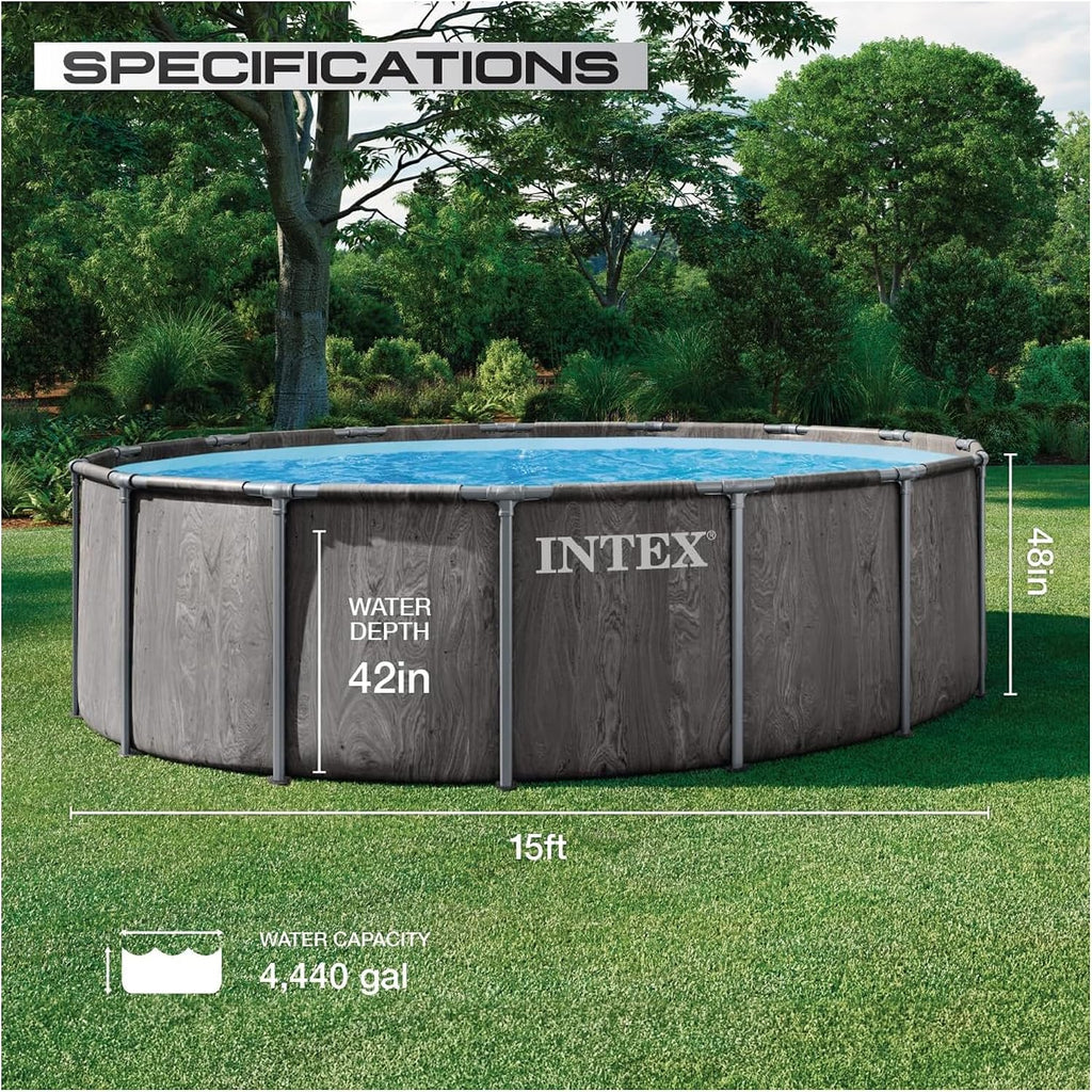 INTEX 26741EP Prism Frame Above Ground Swimming Pool Set: 15ft x 48in – Includes 1000 GPH Cartridge Filter Pump – Removable Ladder – Pool Cover – Ground Cloth