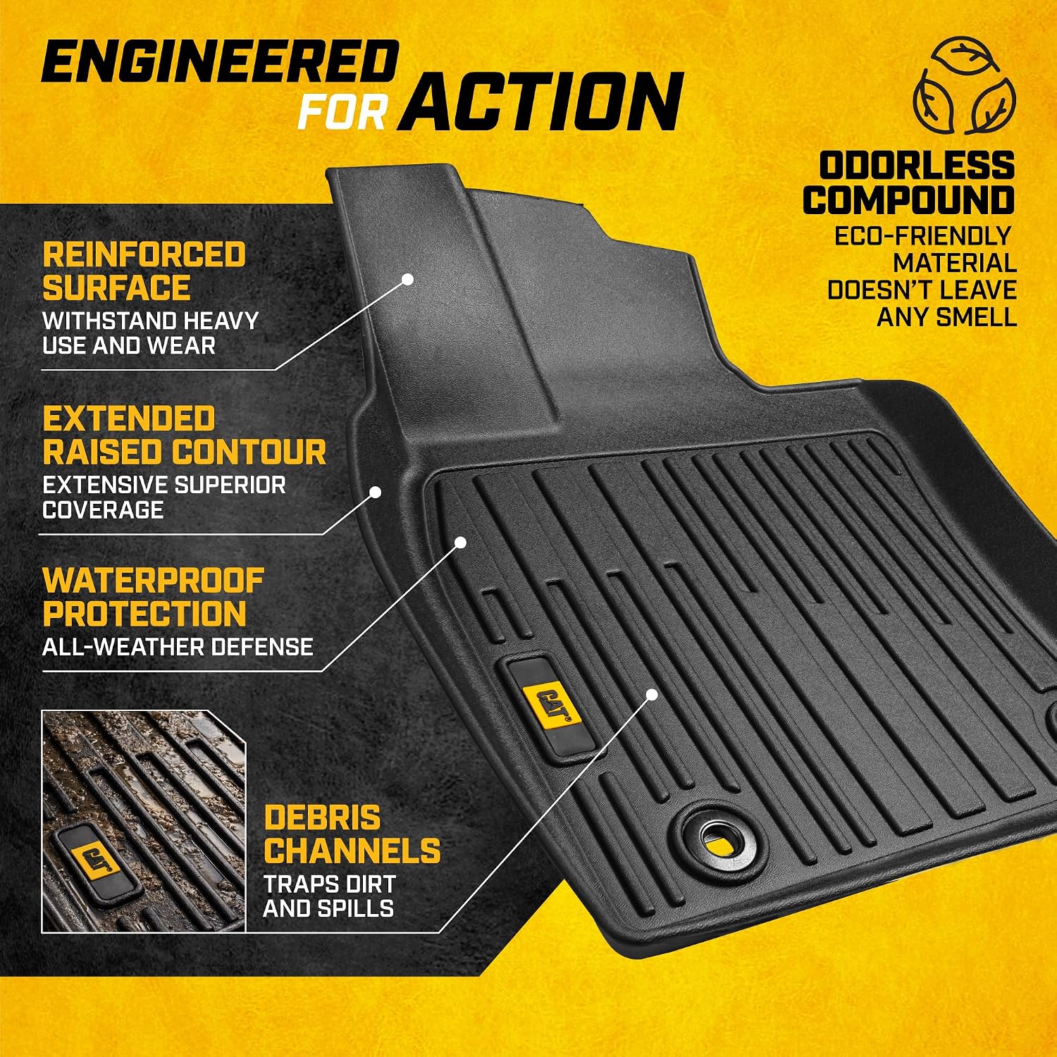 CAT® JustFit™ 3D Custom Fit Floor Mats for Toyota Camry 2018 2019 2020 2021 2022 2023 2024, Heavy Duty All Weather Floor Liners Laser Measured, Toyota Camry Accessories