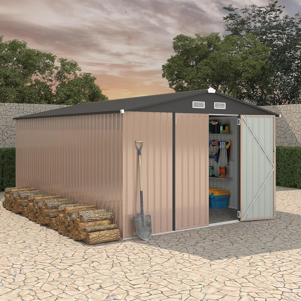 Outdoor Metal Sheds 10x14, Outdoor Storage Shed MetalGarden Tool Shed for Backyard, Metal Utility Sheds Buildings with Air Vent