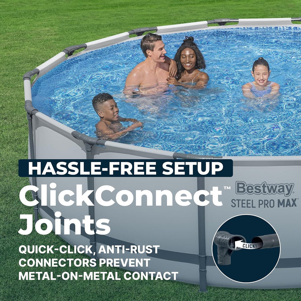 Bestway Steel Pro MAX 14' x 42' Above Ground Pool, Round Metal Frame Outdoor Swimming Pool Set with Filter Pump, Ladder, and Cover, Gray