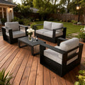 LayinSun Oversized Aluminum Outdoor Furniture Set, 4 Piece Patio Sofa Sets with Coffee Table, Deep Seating and Upgraded 6-inch Cushions for Porch, Balcony, Deck