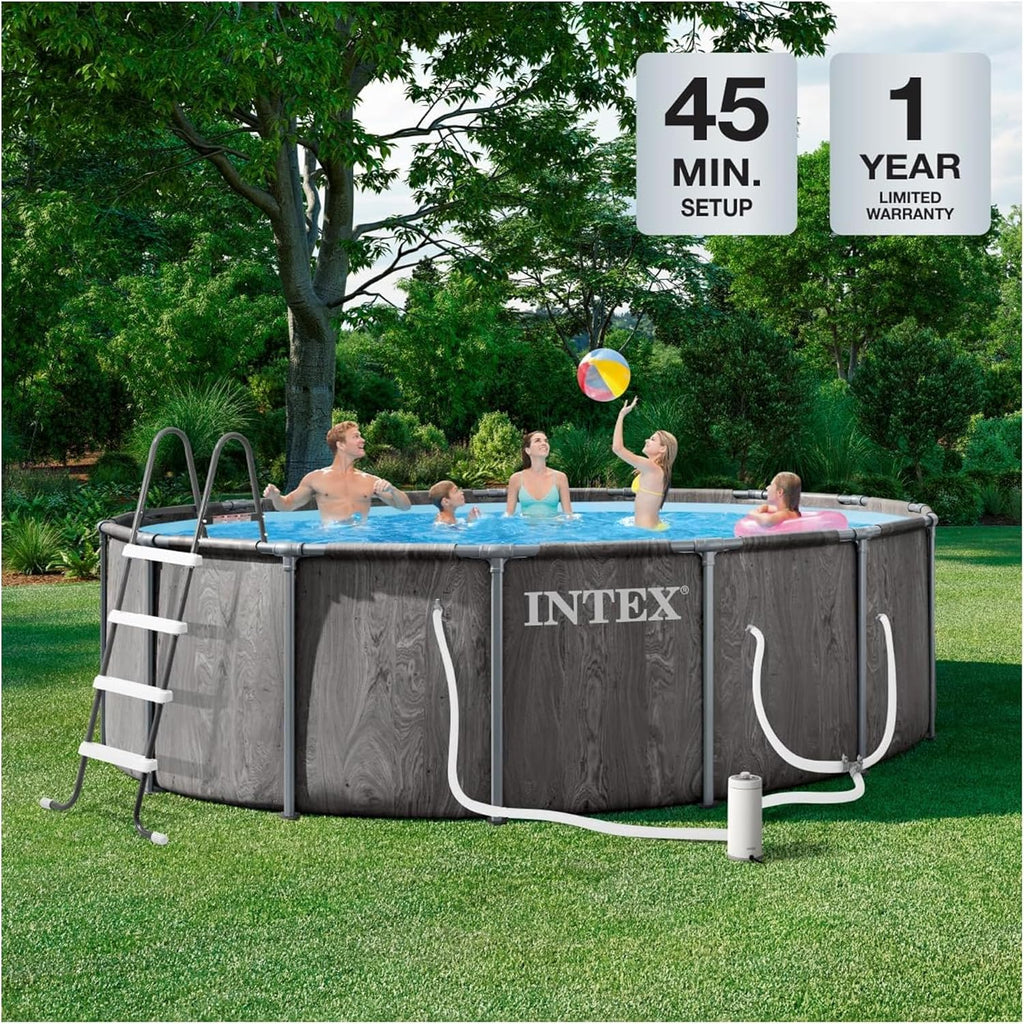 INTEX 26741EP Prism Frame Above Ground Swimming Pool Set: 15ft x 48in – Includes 1000 GPH Cartridge Filter Pump – Removable Ladder – Pool Cover – Ground Cloth