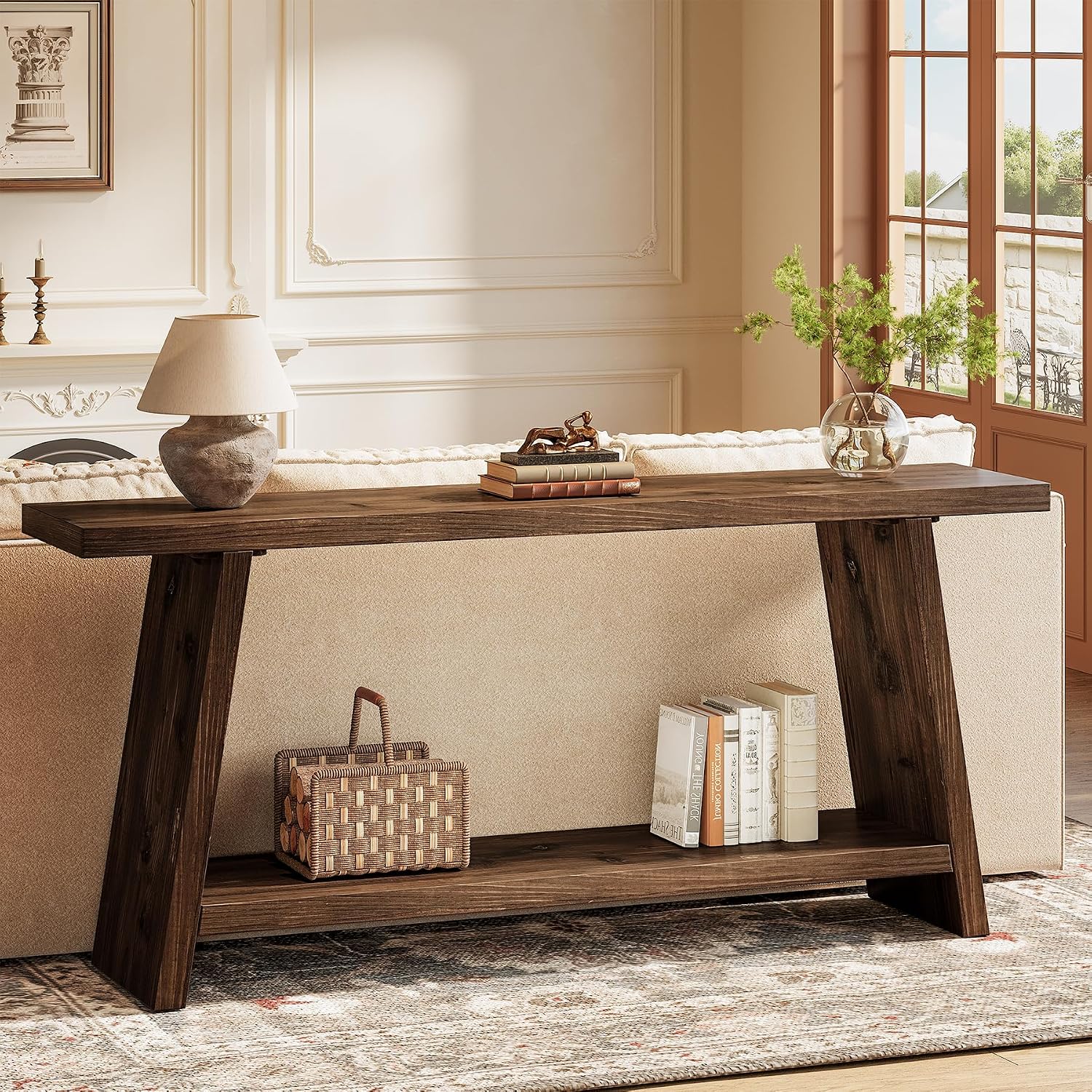 70.9'' Solid Wood Console Table, Narrow Long Sofa Table Behind Couch with 2-Tier Storage, Farmhouse Entryway Table for Living Room, Hallway, Foyer, Espresso Brown