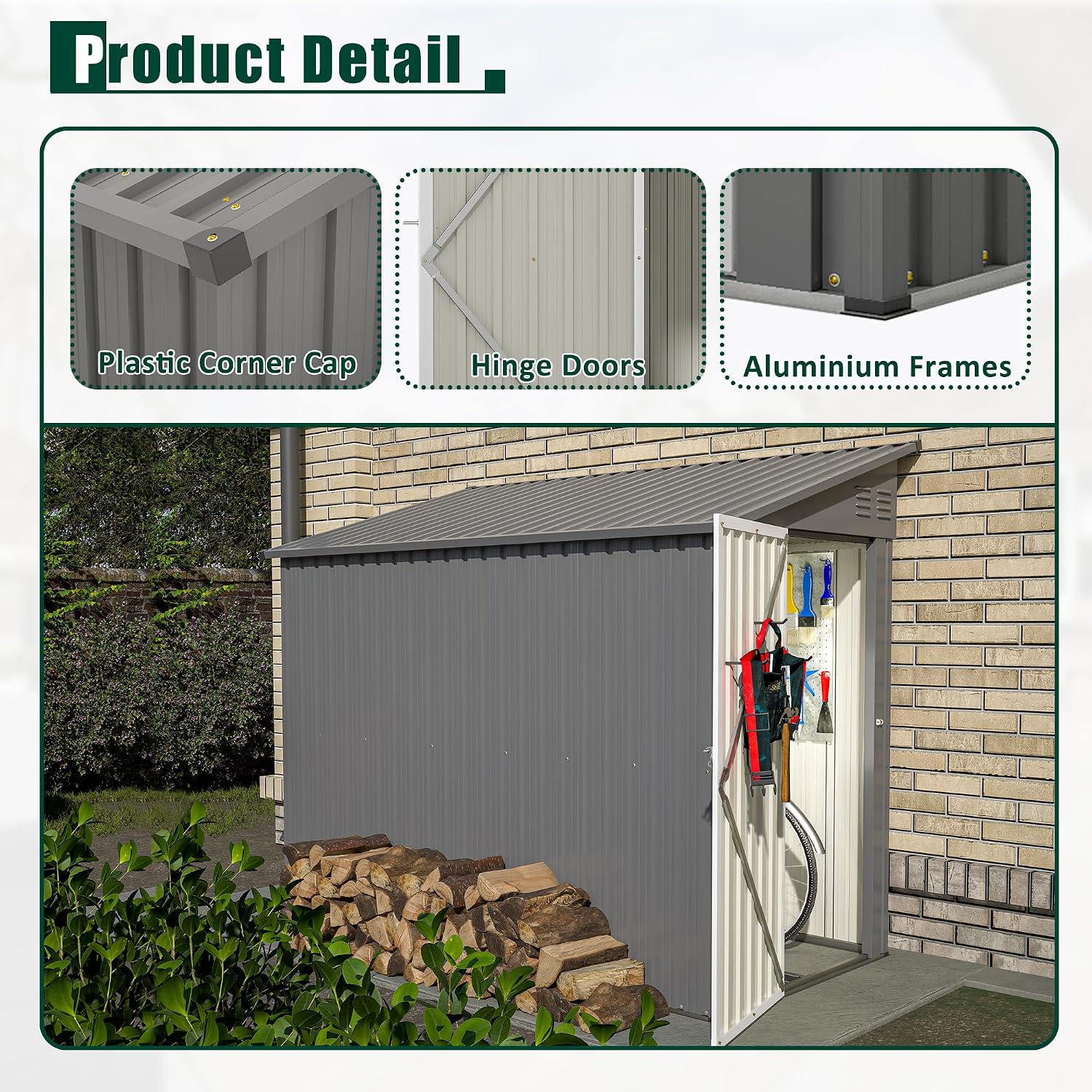 KELRIA 4 x 8 FT Metal Outdoor Storage Shed w/Foundation, Lean to Storage Sheds with Lockable Door and Air Vents, All Weather Waterproof Garden Tool House for Backyard, Patio, Lawn, Gray