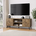 Smuxee Walnut TV Stand with Fluted Diamond Doors, 55.12' Mid Century Modern TV Media Console for TVs up to 65', TV Cabinet with Adjustable Shelf & 2 Cabinets for Living Room