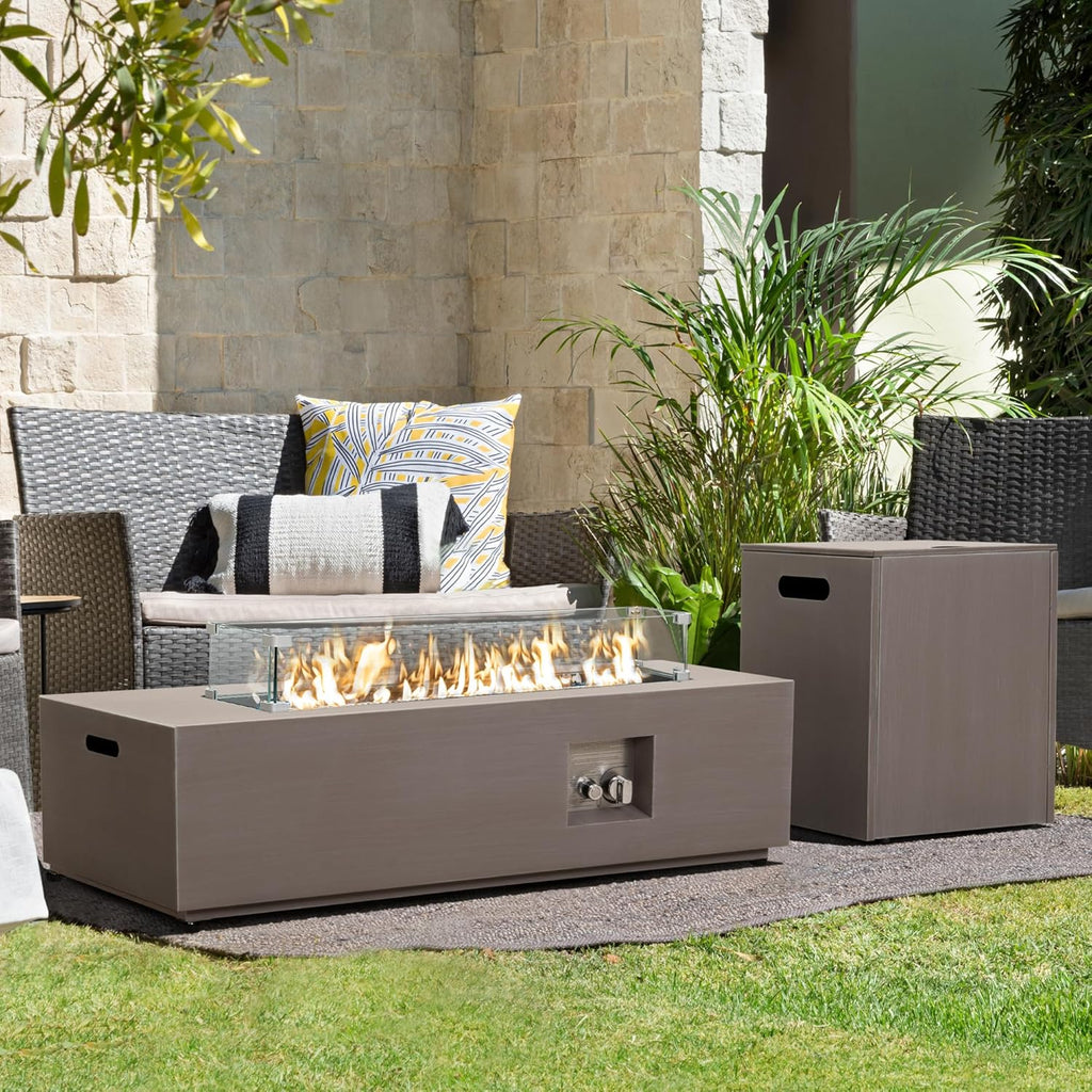 Werph 42'' Propane Fire Pit Table Set with Tank Holder, CSA Certifed 50,000 BTU Outdoor Firepit Table, Wind Guard & Glass Stones, Smoke-Free Rectangular Fire Table for Garden Porch Backyard