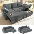 Ihanherry 81-inch Corduroy Modular Sectional Sofa Bed with Storage Ottoman & USB Port, Reversible 3-Seater L-Shaped Sleeper Sofa, Left or Right Fasing Chaise for Living Room（Gray）