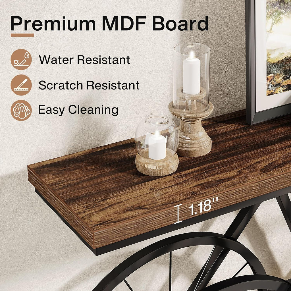 Tribesigns Extra Long Console Table, 70.9-Inch Narrow Sofa Table Behind Couch with Bicycle Metal Base, Industrial Entryway Table for Entrance, Hallway, Living Room, Brown