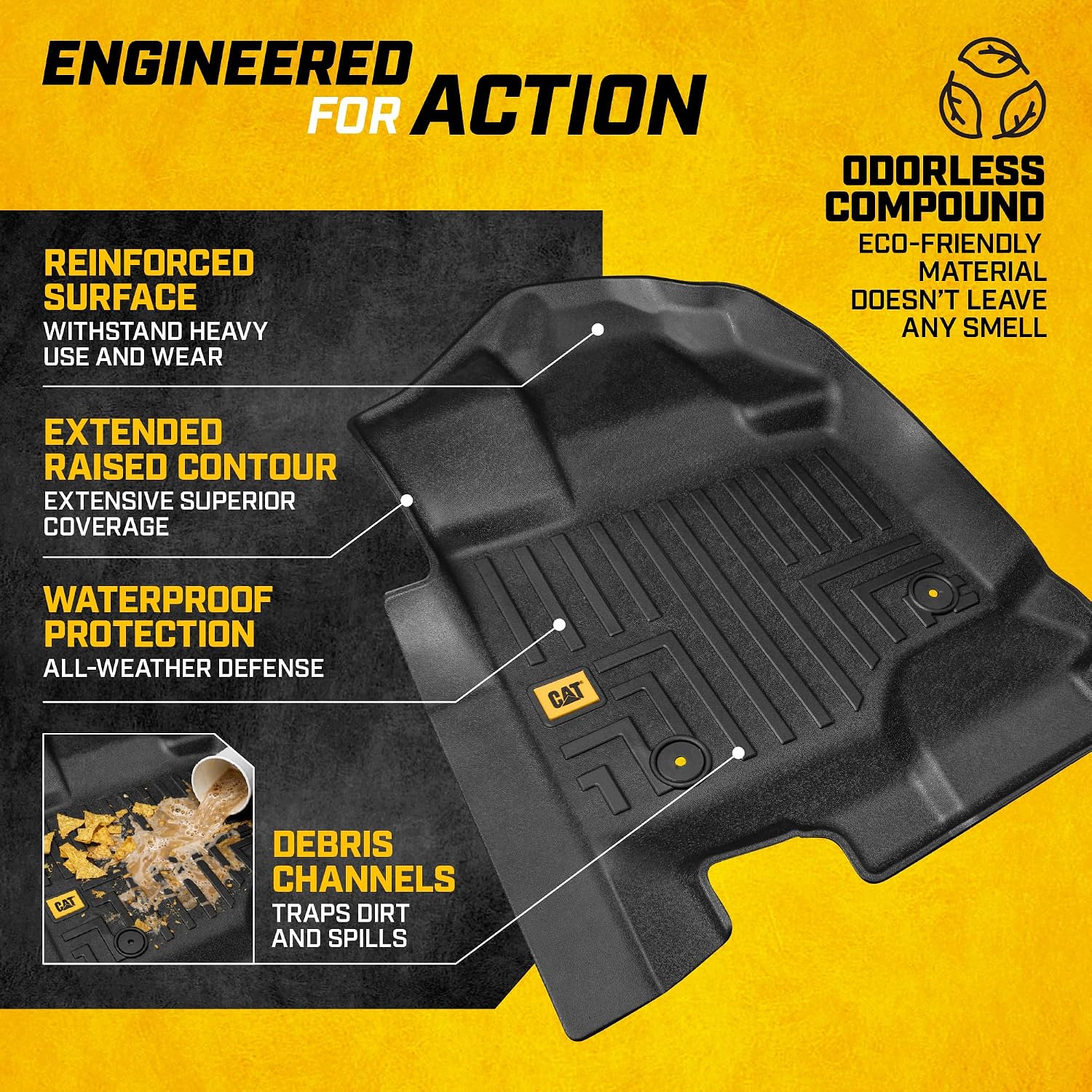CAT® JustFit™ 3D Custom Fit Floor Mats for Ford F-150 Crew Cab 2010-2014, Full Set Front & Rear, Heavy Duty Rubber Floor Liners Laser Measured, Ford F150 Accessories