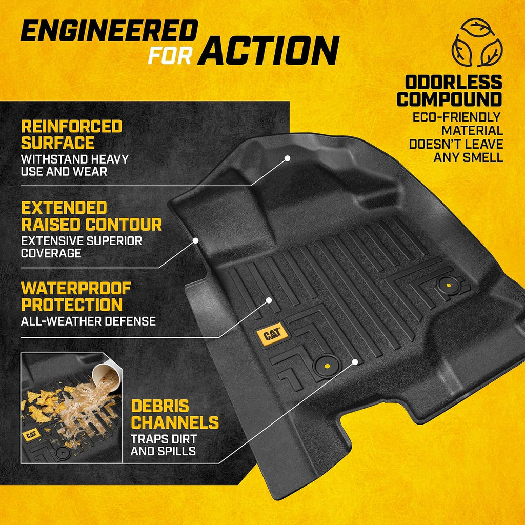 CAT® JustFit™ 3D Custom Fit Floor Mats for Chevy Silverado 1500 Crew Cab 2014-2018, Full Set Front & Rear, Heavy Duty Rubber Floor Liners Laser Measured, Silverado Accessories
