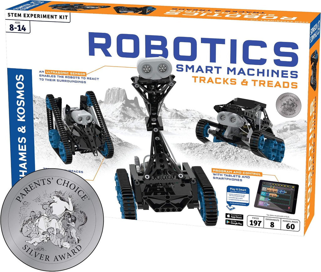 Thames & Kosmos | Robotics Smart Machines: Tracks & Treads | for Kids 8+ | STEM Kit Builds 8 Robots | Color Manual to Help with Assembly | Requires Tablet or Smartphone | Parents' Choice Silver Award