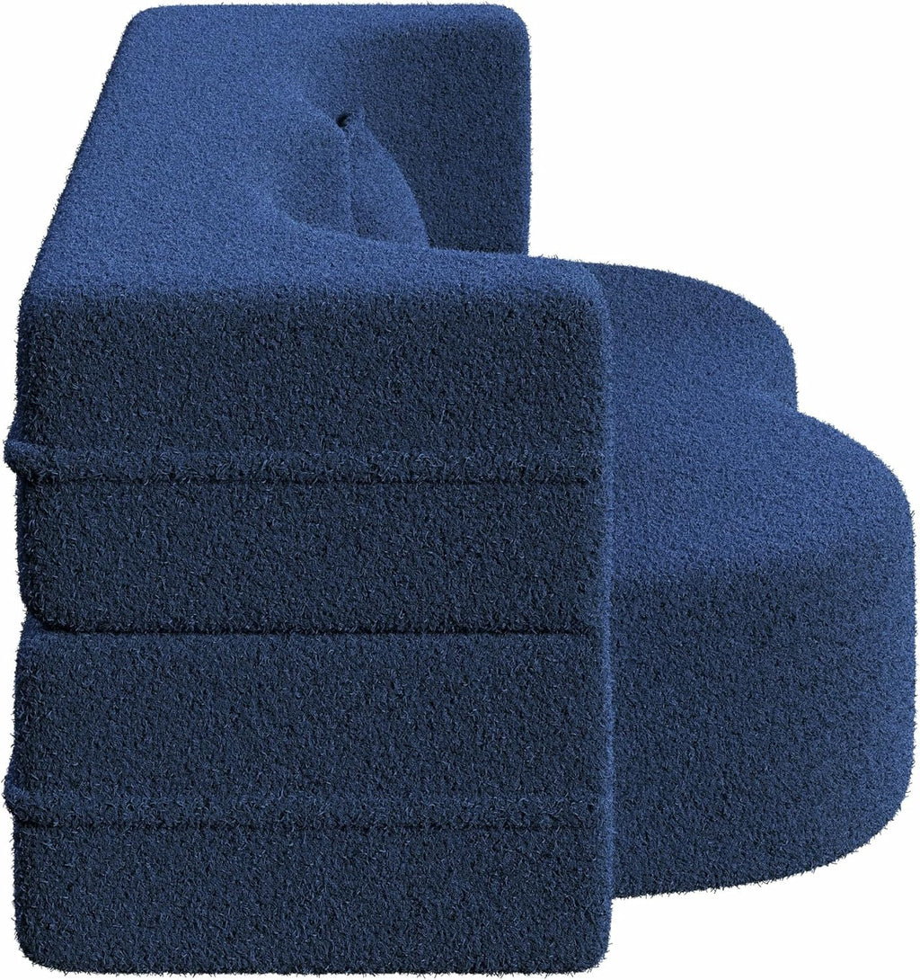 Ball & Cast 78' Floor Sofa Bed with 2 Pillows,Convertible Teddy Fabric Foam-Filled Sleeper Sofa Bed,Pull Out Couch Full Size Folding Mattress for Living Room,Playroom,No Assembly Required,Blue