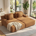 Luxanimarion 80'' Double Chaise Lounge Chair Indoor, Non-Assembly Deep Seat Sofa with Cup Holders Boneless Bed with 4pcs Pillows for Living Room Bedroom, Camel-Corduroy