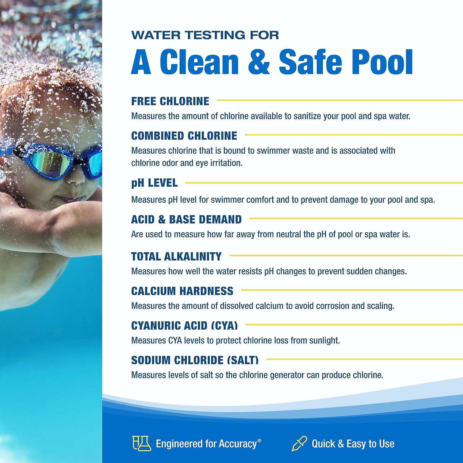 Taylor K-2006-SALT FAS-DPD, 9-in-1 Pool & Spa Test Kit, Free & Combined Chlorine, pH, Acid & Base Demand, Total Alkalinity, Calcium Hardness, Cyanuric Acid (CYA), and Chloride (Sodium Chloride).