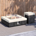 35inch Square Outdoor Propane Fire Pit Table-Black & White Finish,50000 BTU Auto-Ignition,CSA Certified,with 20 Gallon Tank Cover, Glass Wind Guard