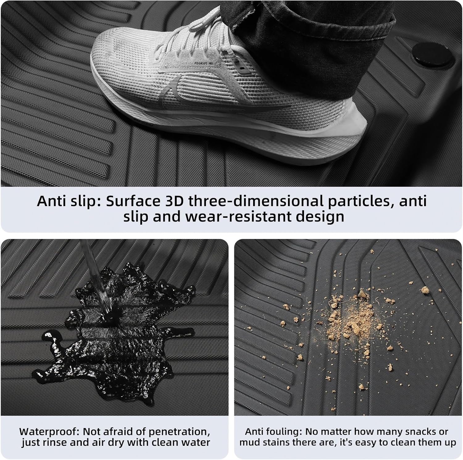 for Tesla Model Y 2021-2024 TPE 3D Car Floor Mats Cargo Liner Trunk Pad Protection Waterproof All Weather Black(Model Y LHD 3PCS)