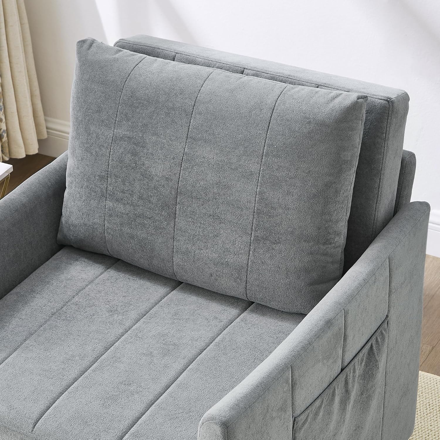 Ball & Cast 31.5' Convertible Pull-Out Sleeper Sofa Bed,Chenille Upholstered Pull Out Couch Chair,3 in 1 Single Sofa Chair W/Storage Basket and Side Pocket,Recliner Chaise Lounge for Living Room,Grey