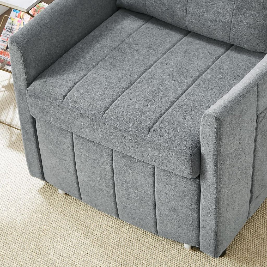 Ball & Cast 31.5' Convertible Pull-Out Sleeper Sofa Bed,Chenille Upholstered Pull Out Couch Chair,3 in 1 Single Sofa Chair W/Storage Basket and Side Pocket,Recliner Chaise Lounge for Living Room,Grey
