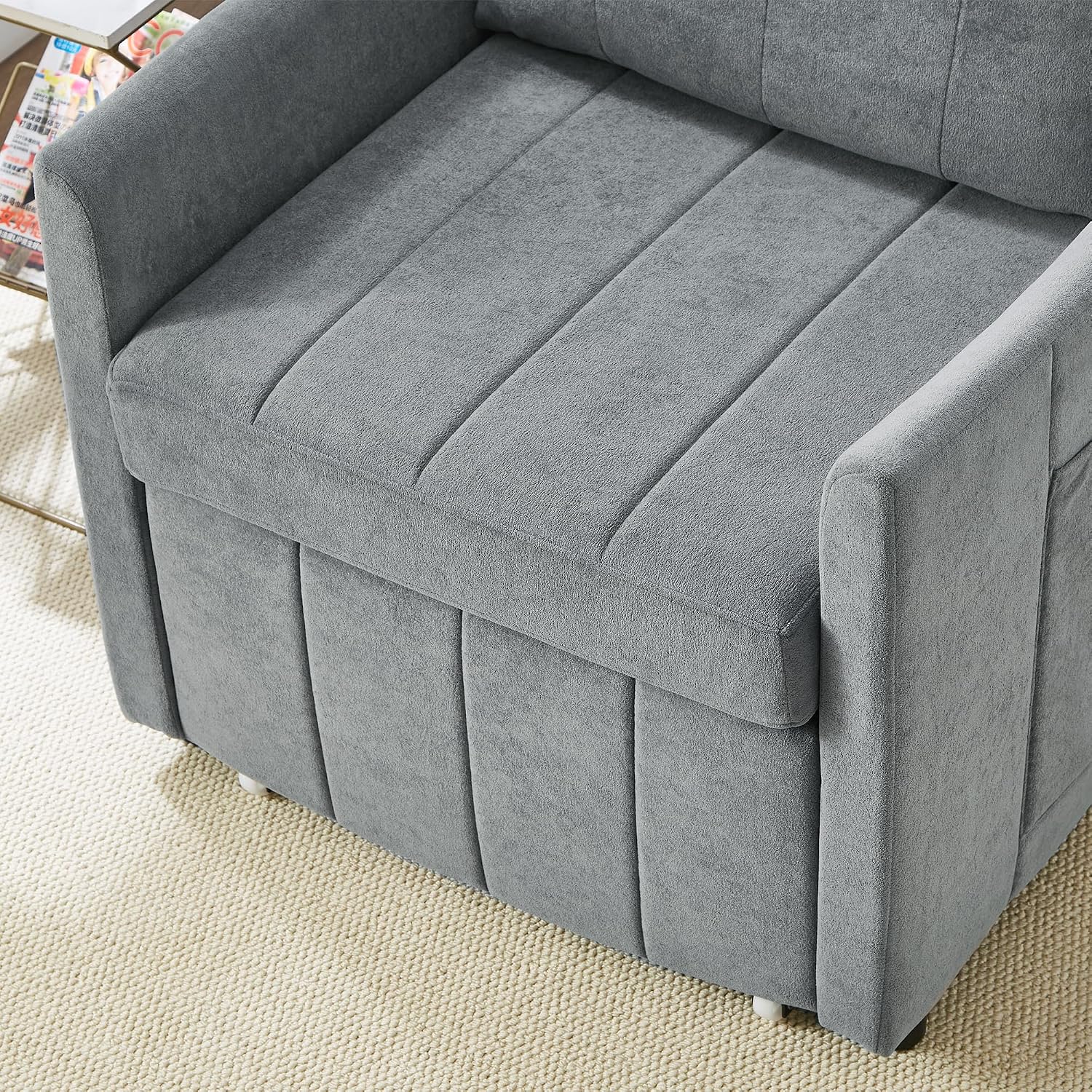 Ball & Cast 31.5' Convertible Pull-Out Sleeper Sofa Bed,Chenille Upholstered Pull Out Couch Chair,3 in 1 Single Sofa Chair W/Storage Basket and Side Pocket,Recliner Chaise Lounge for Living Room,Grey