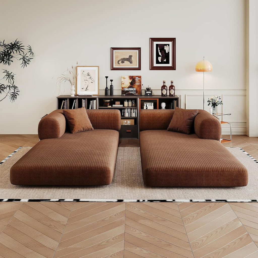 Ball & Cast 78.8' No-Assembly Compressed Sofa Bed, Convertible Floor Futon Couch with Pillow Backrest & Armrest, Boneless Modular Sleeper Sofa in Corduroy for Living Room Bedroom, Brown