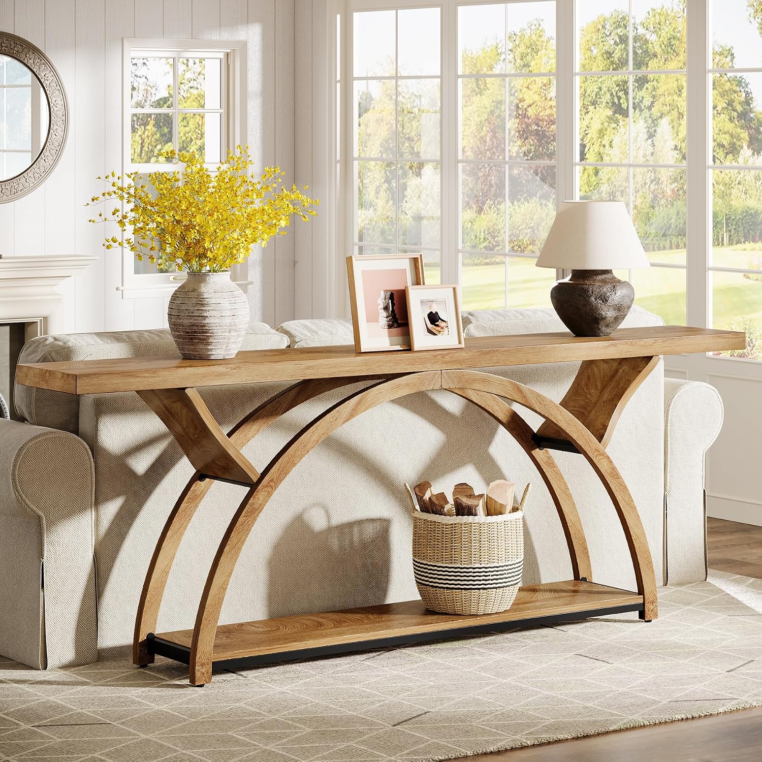Tribesigns 70.87' Console Table, Industrial Sofa Table Behind Couch with 2 Tiers of Storage Shelves for Living Room, Hallway, Entrance, Foyer (Light Brown)