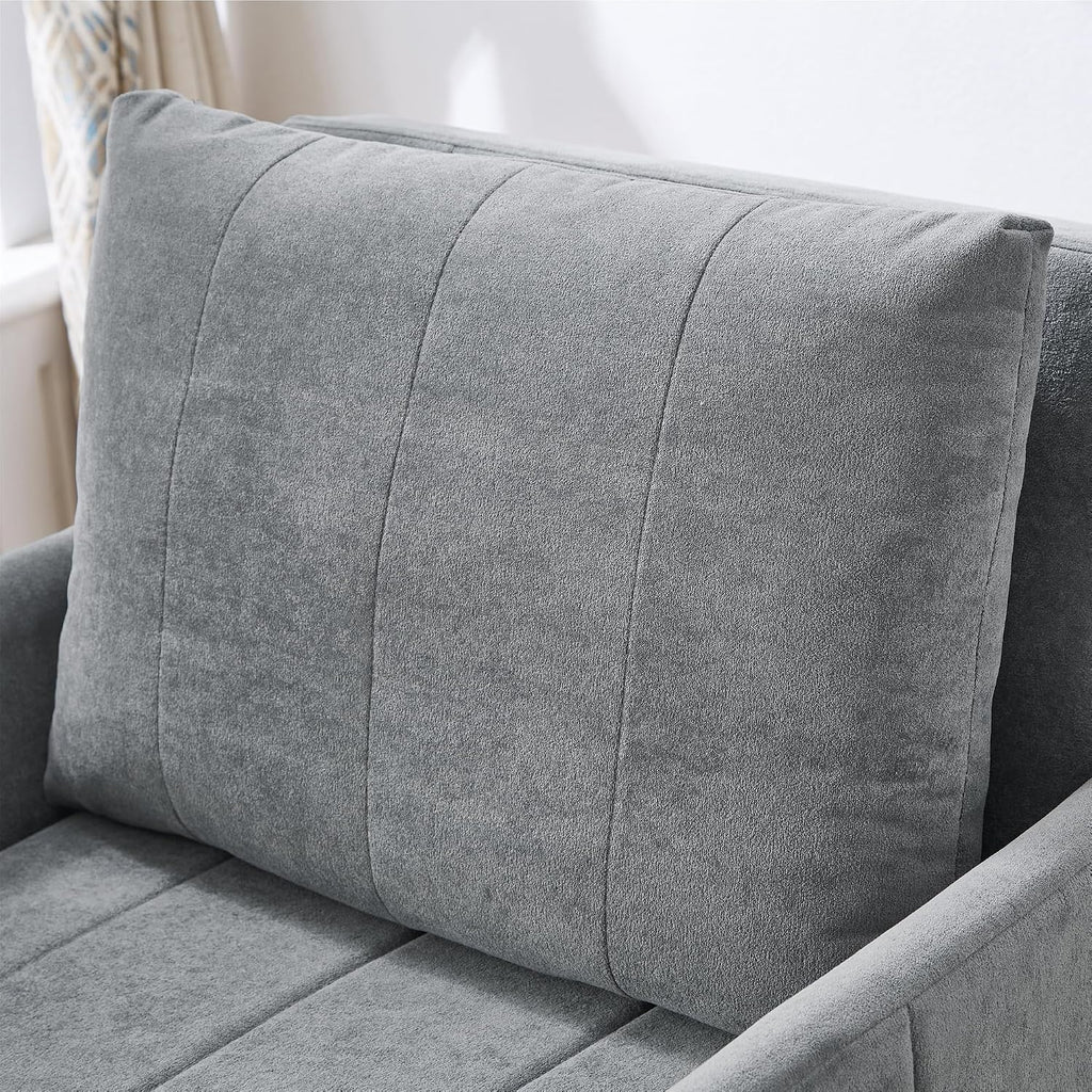 Ball & Cast 31.5' Convertible Pull-Out Sleeper Sofa Bed,Chenille Upholstered Pull Out Couch Chair,3 in 1 Single Sofa Chair W/Storage Basket and Side Pocket,Recliner Chaise Lounge for Living Room,Grey