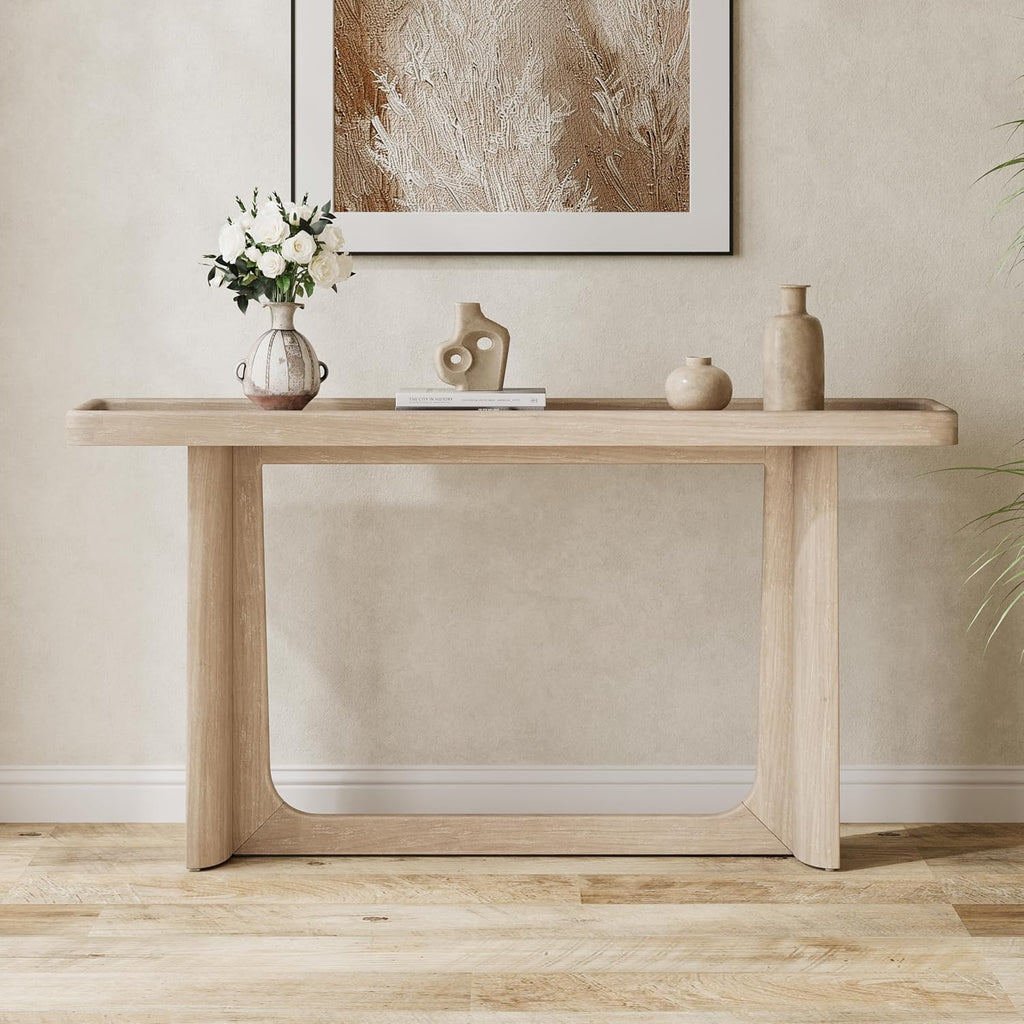 Scott Living Bridgely Console Table with Tray-Top Design, Narrow Accent Sofa-Table, Tray-Top Console Table, Wooden Sofa-Table, Entryway Behind Couch for Living Room, Space Saving, 58.25' Natural
