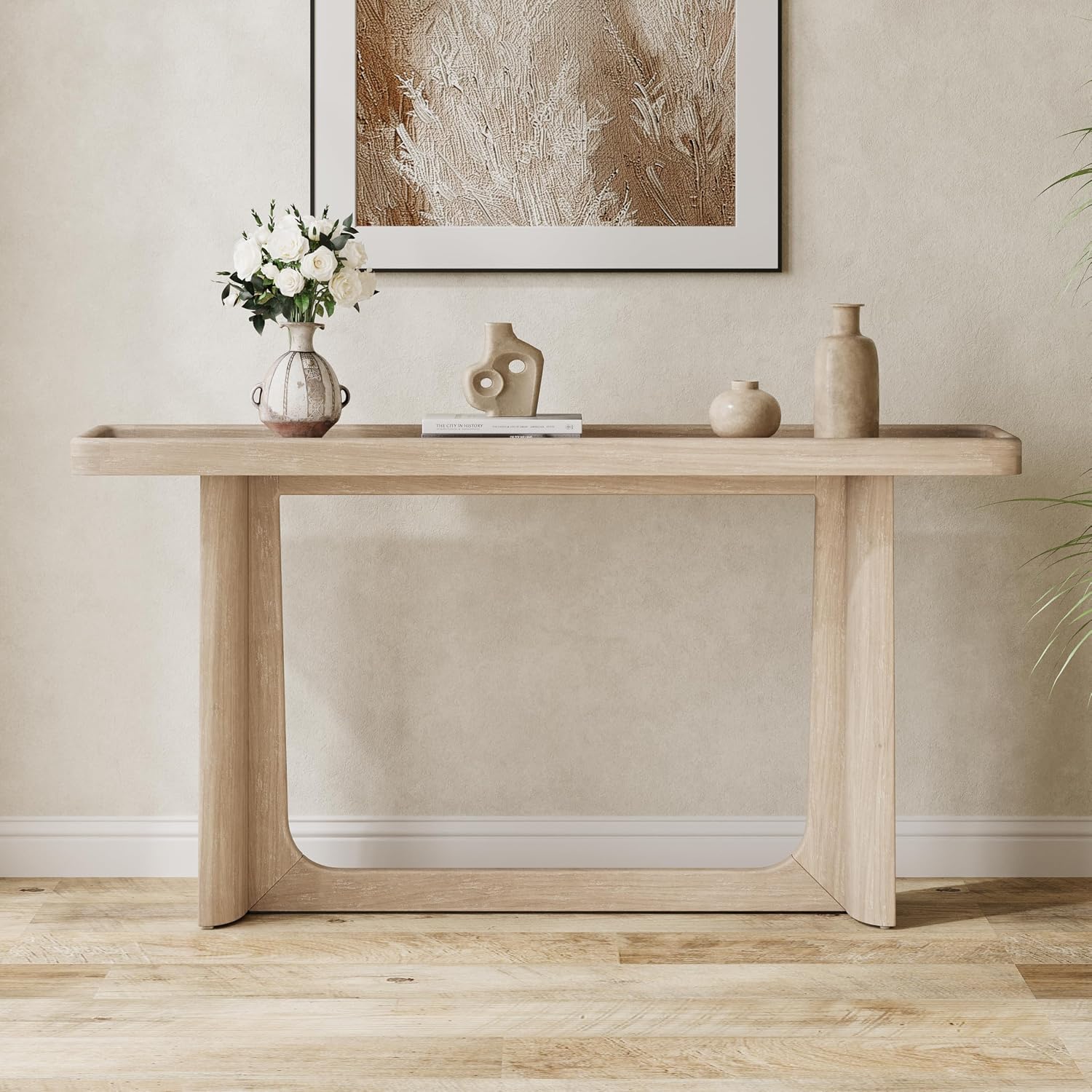 Scott Living Bridgely Console Table with Tray-Top Design, Narrow Accent Sofa-Table, Tray-Top Console Table, Wooden Sofa-Table, Entryway Behind Couch for Living Room, Space Saving, 58.25' Natural